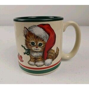 80s 1989 Christmas Cat Mug Cup Potpourri Press Vintage